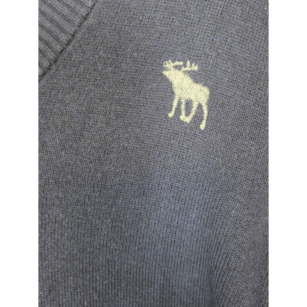 Abercrombie & Fitch Sweater Mens L Wool Mix V Neck Pullover Y2K Blue Preppy NEW - Picture 3 of 13